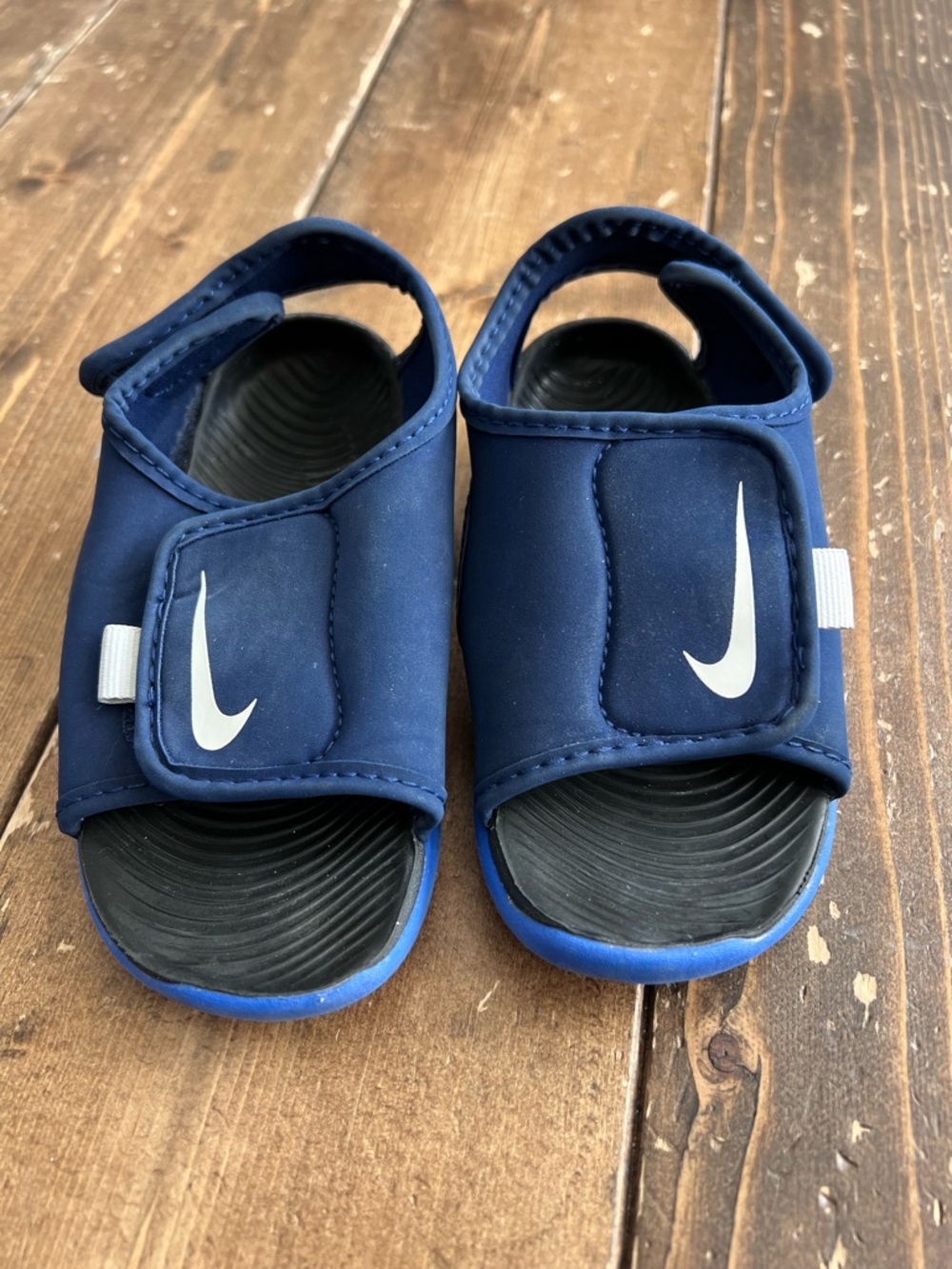 Nike Kids Dark Blue Adjustable Slide Sandals with White Swoosh